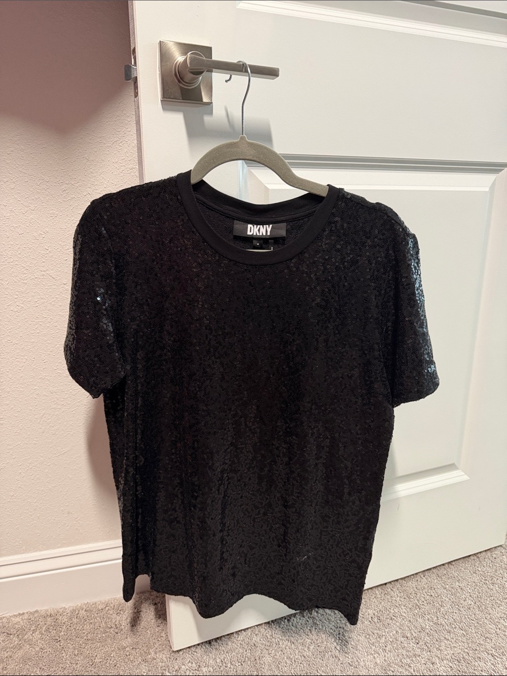 DKNY Black Sequin Short Sleeve Tee